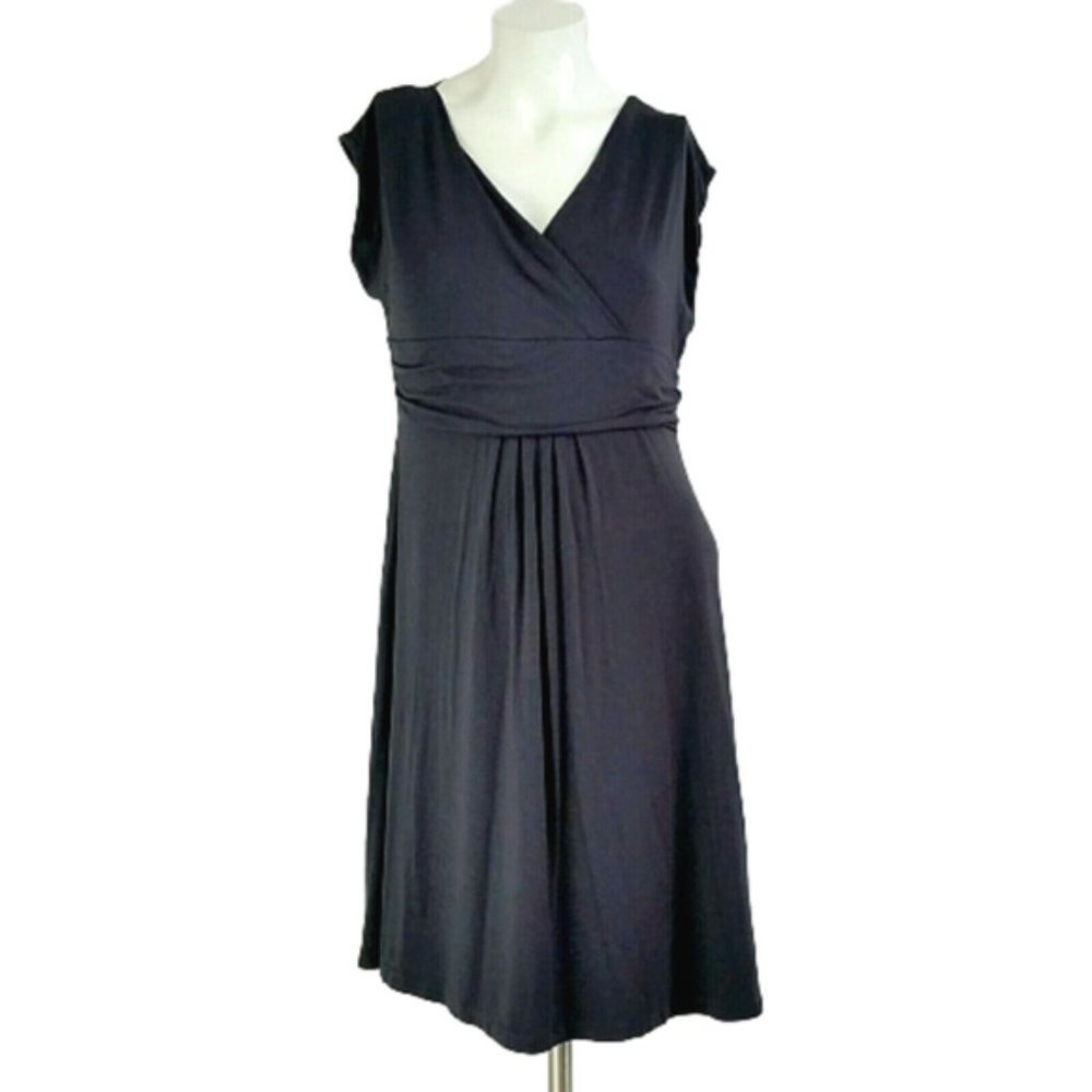 Charcoal Gray Surplice Soft Pleated A-Line Dress